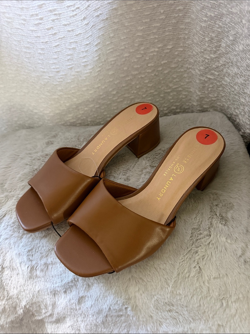 Tan Brown Slip-On Block Heel Mules